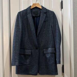 Banana Republic indigo wool blend textured knit boyfriend blazer.